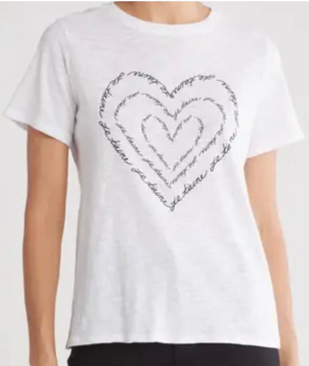 Cinq A Sept Je T’aime Heart Graphic Tee in White Size Medium